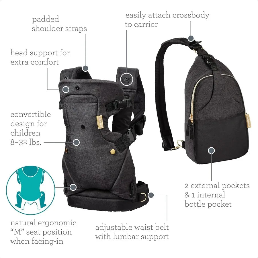 Flip 4-in-1 Convertible Baby Carrier & Crossbody Diaper Bag – Adjustable Ergonomic Babywearing Essential for Newborns