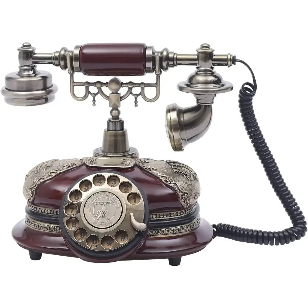 Corded Retro Imitation Antique Rotary-Dial Telephone – Stylish Landline Decor Piece