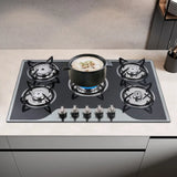 “30″ Stainless Steel 5-Burner Gas Cooktop – Dual Fuel NG/LPG Stove”