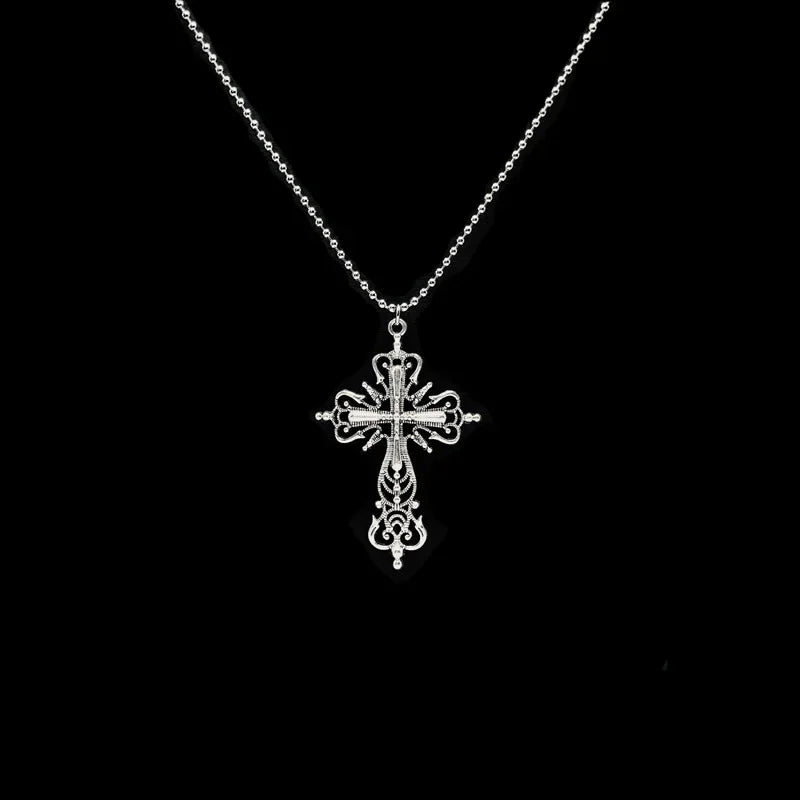 Gothic Zircon Cross Necklace – Unisex Y2K Large Pendant with Irregular Crystal Design for Men & Women