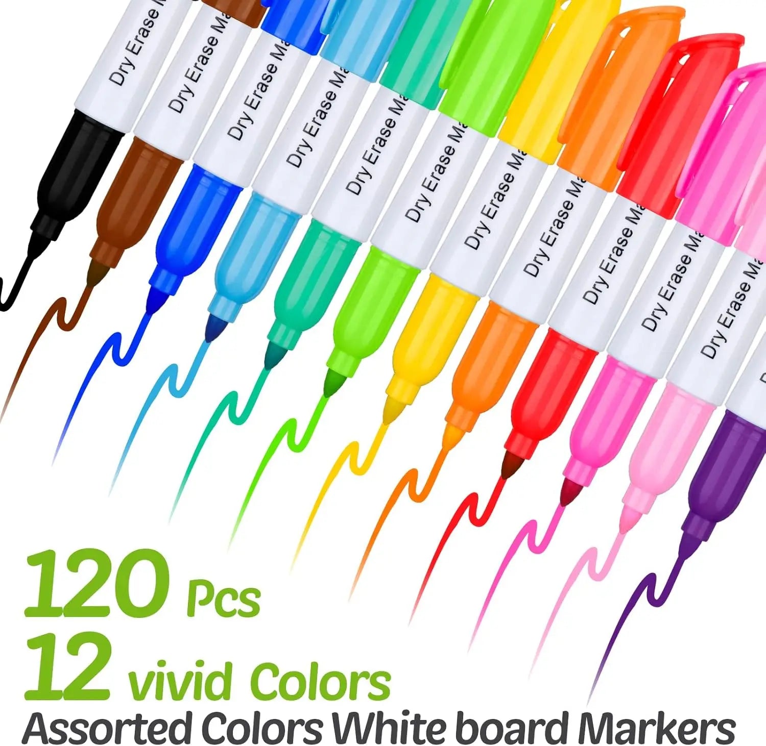 Mini Dry Erase Markers Fine Tip – 120-Pack with Clips, Low-Odor Erasable Whiteboard Pens (3.5")