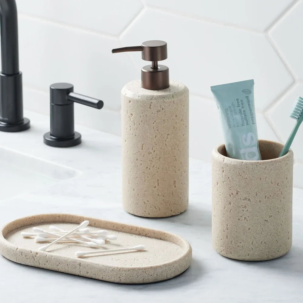 Faux Stone Soap Pump – Compact Modern Lotion & Soap Dispenser for Bathroom or Kitchen