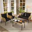 “4-Piece Outdoor Patio Furniture Set – Rattan Balcony Set with Chaise Lounge, 2 Armchairs & Coffee Table”