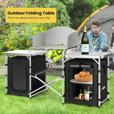 Portable Folding Camping Kitchen Table – Picnic Cabinet with Windshield & Storage