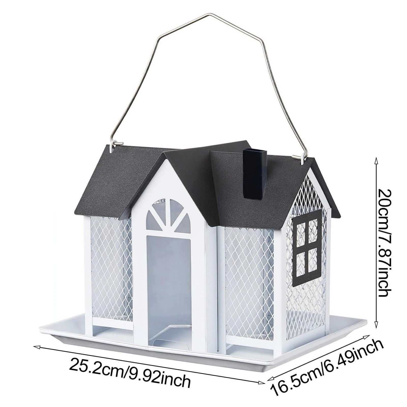 Outdoor Hanging Wild Bird Feeder – Large-Capacity Metal Mesh Seed Tray & Roof Cover for Garden, Tree, Patio