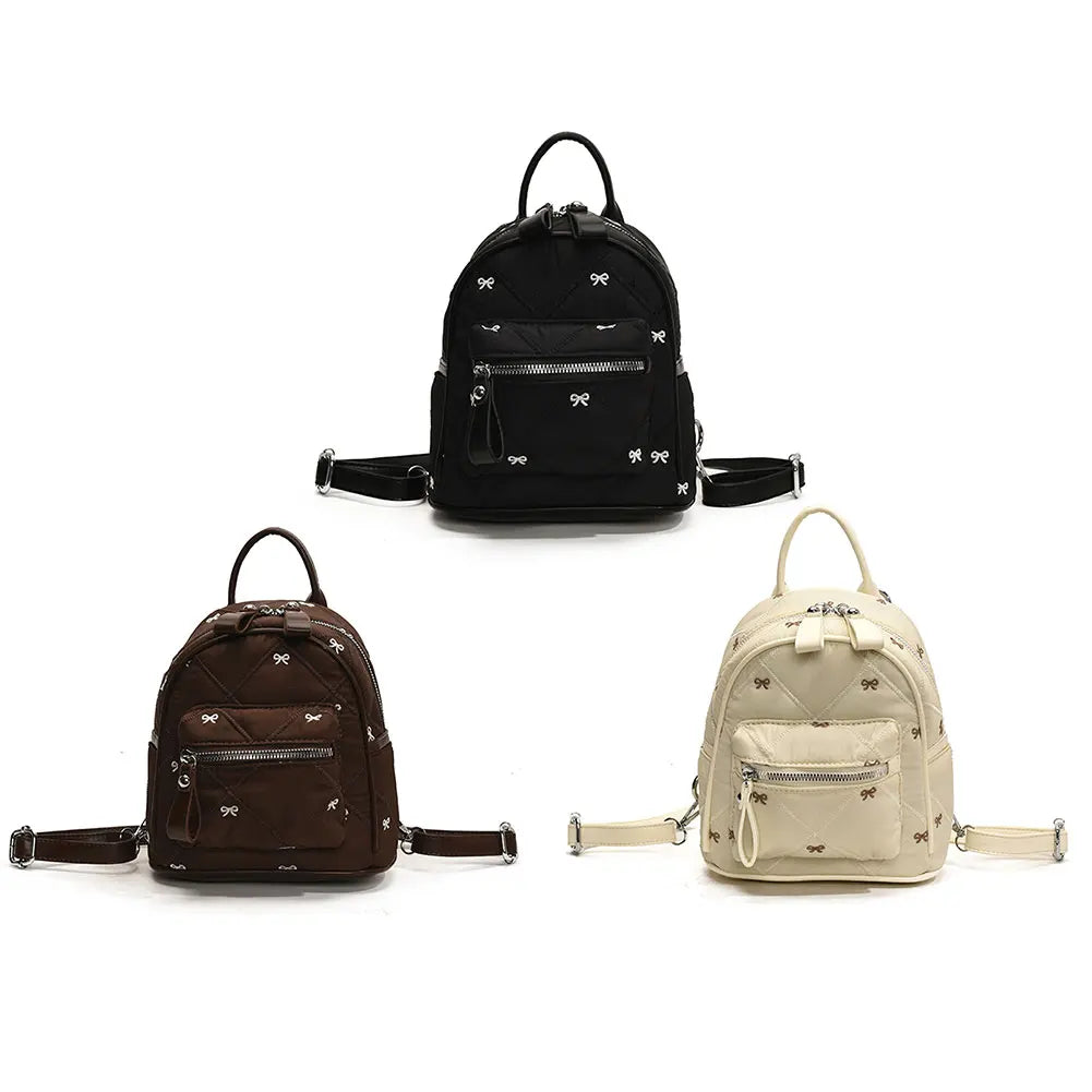 Women’s Bowknot Embroidery Backpack — Large-Capacity Trendy School, Outdoor & Picnic Rucksack