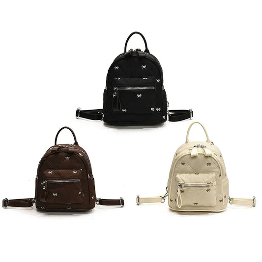 Women’s Bowknot Embroidery Backpack — Large-Capacity Trendy School, Outdoor & Picnic Rucksack