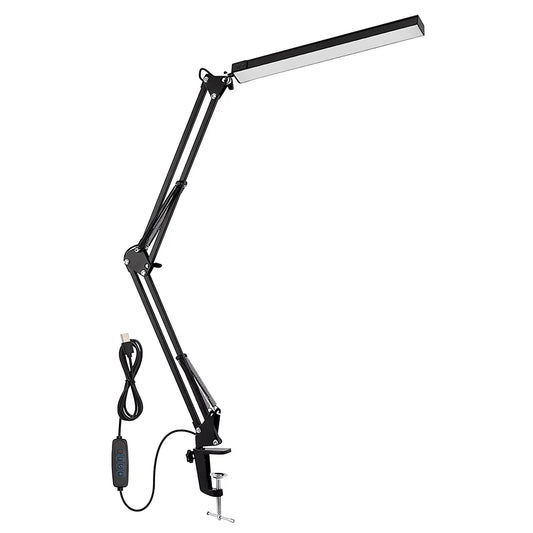 💡 LED Desk Lamp with Clamp – 10W Swing Arm Dimmable Light with 10 Brightness Levels & 3 Lighting Modes, Eye-Caring