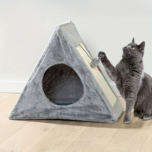 Pet Bed for Cats Under 15LB – Cozy Cat Bed with Plush Toy Ball & Built-In Scratching Board, Comfortable & Durable Design
