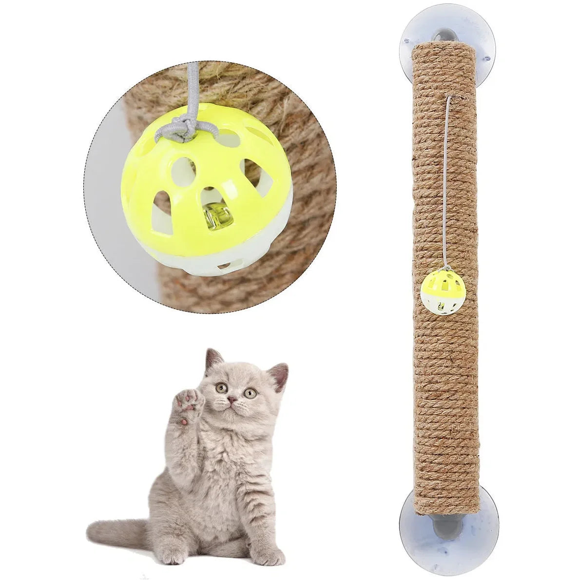 Pet Life Stick-N-Claw Cat Scratcher – Sisal Rope Stick with Toy & Suction Cup Base for Interactive Play and Healthy Claws