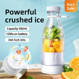 500ml White Electric Fruit Juicer Blender – 6-Blade USB Rechargeable Mini Portable Smoothie & Shake Maker 🍓⚡