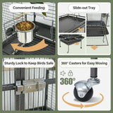 Playtop Parrot Cage – Heavy-Duty Wrought Iron Bird Cage with Rolling Stand, Large Pet Bird House for Parrots & Cockatiels