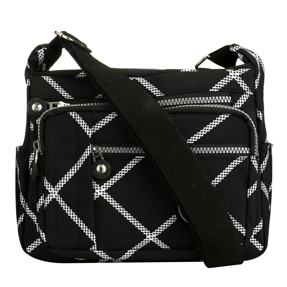 Women’s Waterproof Nylon Floral Multi-Pocket Crossbody Bag – Casual Shoulder Messenger Bag