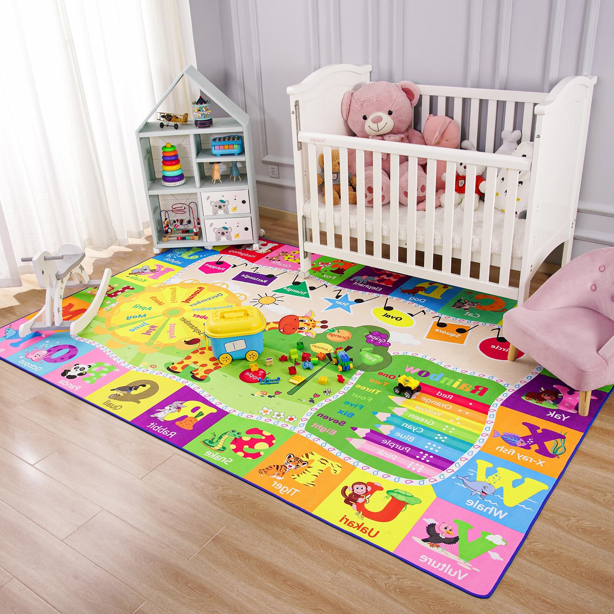 Children’s Giraffe Animal Play Mat – Large Kids’ Bedroom Carpet with Letters & Educational Design