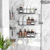 6-Pack Adhesive Shower Caddy Set – Large Capacity No-Drill Rust-Proof Wall-Mounted Shelves