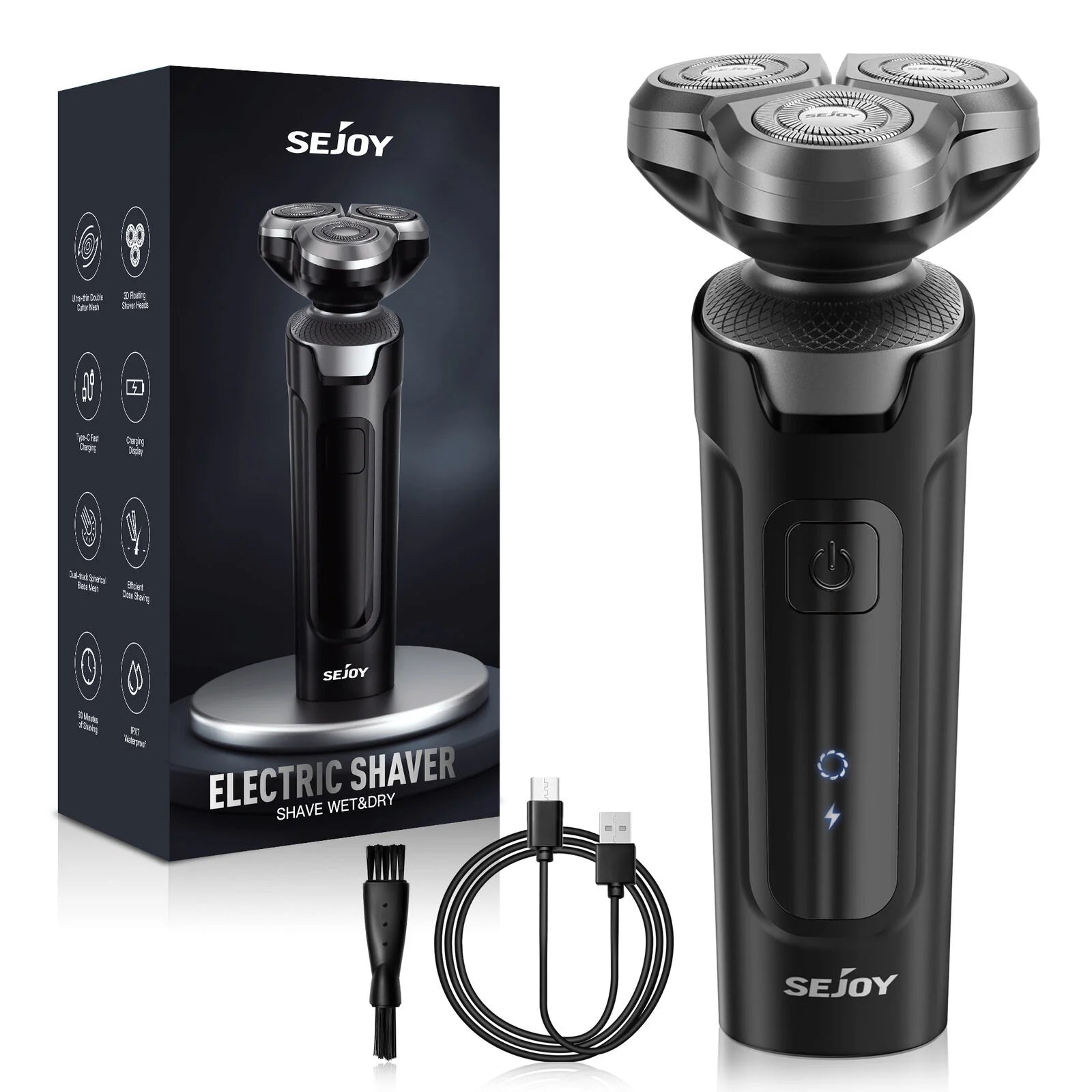 Sejoy Electric Razor – USB‑C Rechargeable Rotary Shaver with 3D Floating Heads & Pop‑Up Trimmer for Travel 🧳🪒