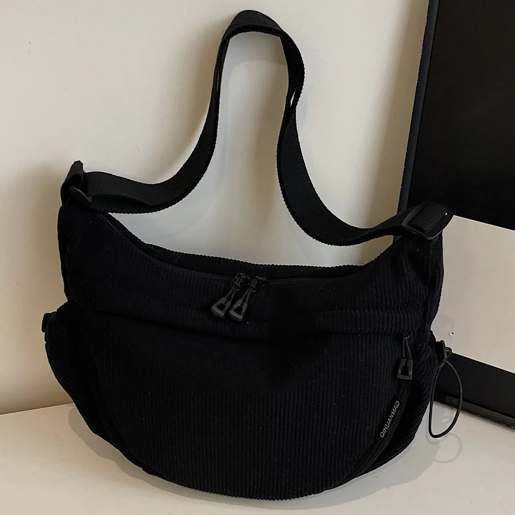 Women’s Corduroy Dumpling-Style Shoulder & Crossbody Bag – Large Capacity Trendy Carry