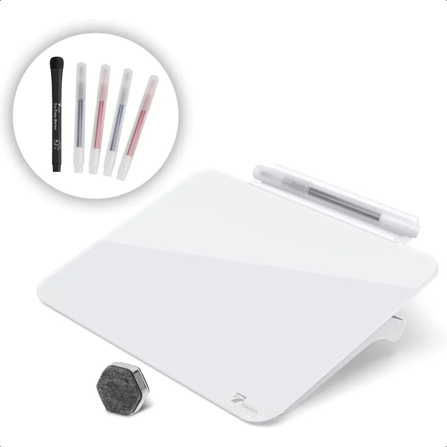 Small Glass Dry Erase Board – Mini Desktop Whiteboard with Easel Stand for Office & Home Workspace