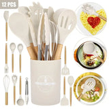 12-Pc Silicone Kitchenware Cooking Utensils Set – Non-Stick Spatulas, Egg Beaters & Storage Bucket