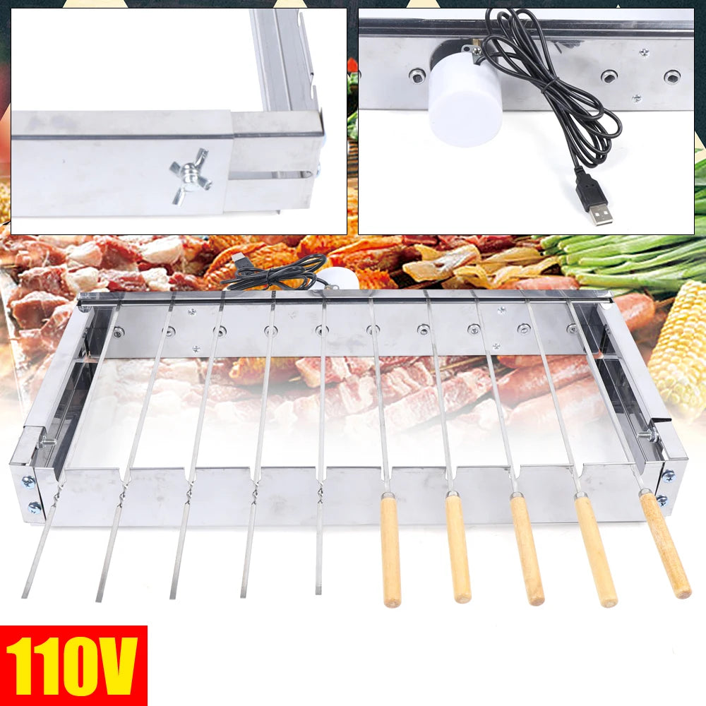 “110V Portable Electric BBQ Grill – Stainless Steel Rolling Barbecue with Automatic Shelf for Outdoor Picnic & Camping”