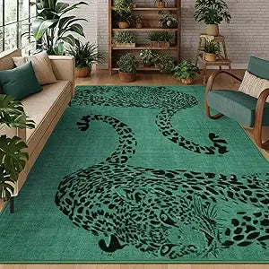 Leopard Print Area Rug 8x10 – Washable Ultra-Thin Non-Slip Modern Rug for Living Room & Bedroom