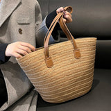 Large Capacity Woven Beach Tote Bag – Casual Solid-Colour Shoulder Bag for Women