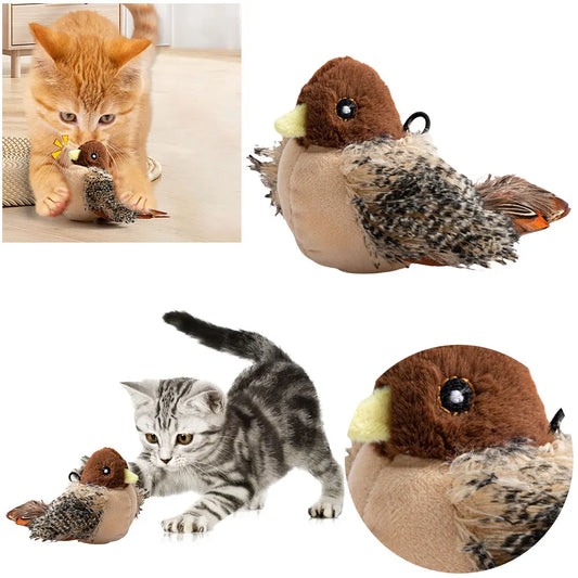 Interactive Flapping Bird Cat Toy – Plush Chirping Bird with Wings, Motion-Sensitive Fun for Indoor Cats