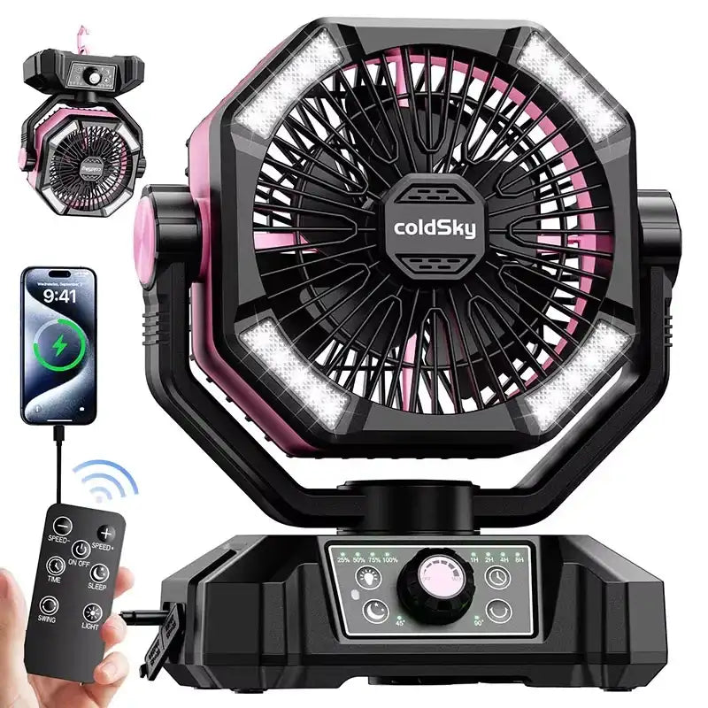 ColdSky Camping Fan with 4 LED Lantern, 8 Speeds & 20000mAh Battery – Portable Outdoor Fan for Camping, Fishing & Desk Use