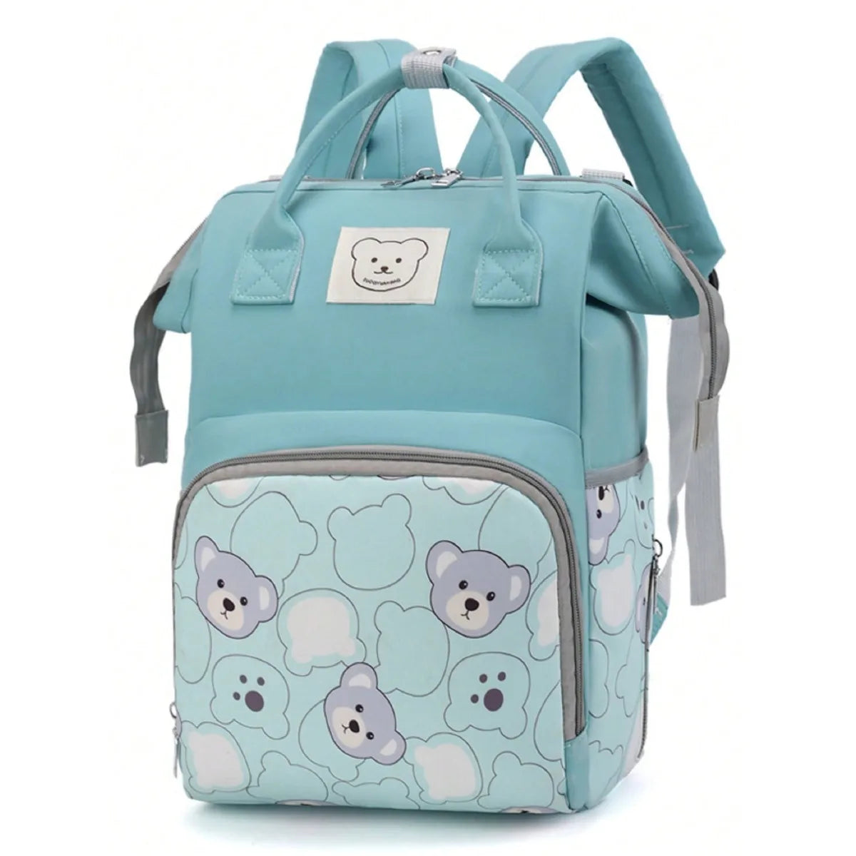 Bear Print Diaper Bag Backpack – Large Capacity Fashion Mommy Bag with Insulated Pockets | Stylish Diaper Backpack for Mom & Dad