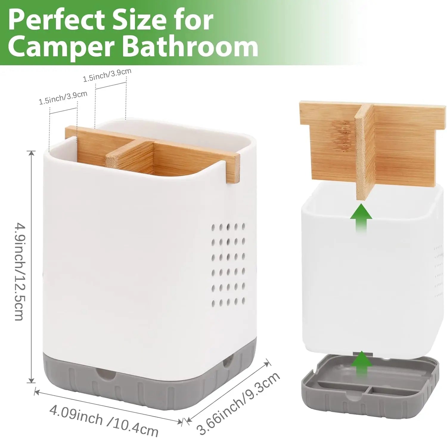 Bamboo Toothbrush & Toothpaste Holder – 4-Compartment Countertop Organizer with Anti-Slip Base