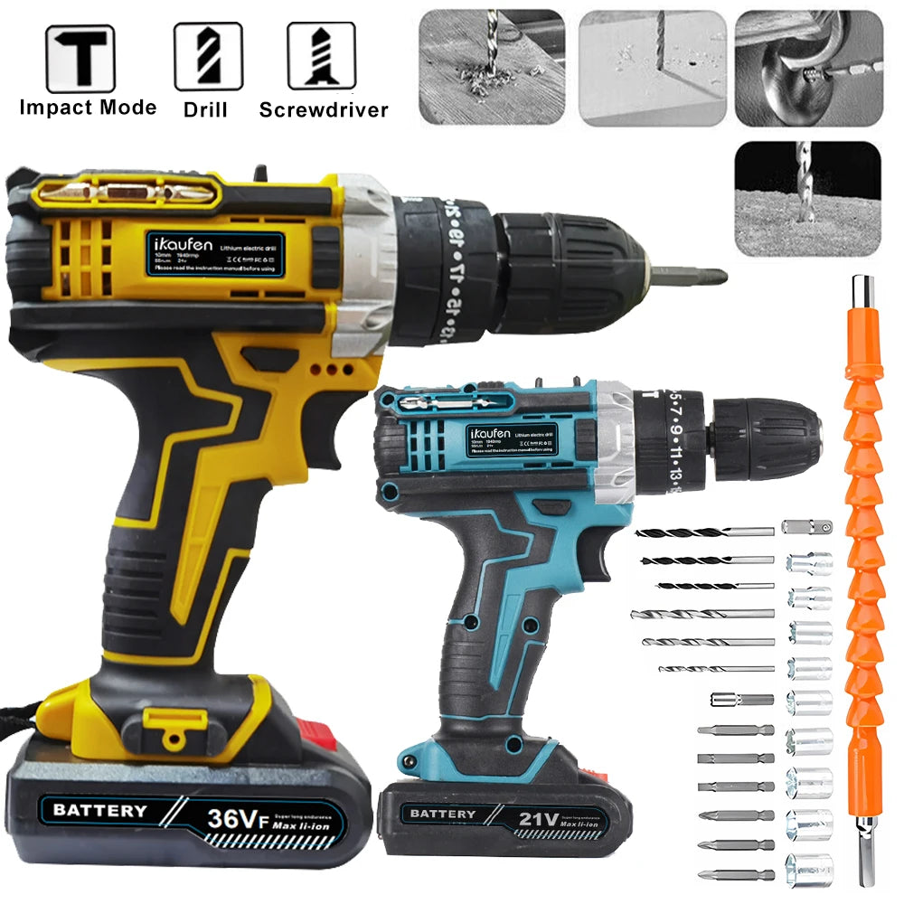 21V Cordless Drill Electric Screwdriver Set – Mini Wireless Power Driver with Lithium-Ion Battery for Home DIY & Repairs