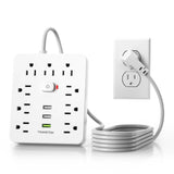 Power Outlet with Surge Protector – 9 AC Sockets + 3 USB Ports, 5FT Extension Cord, Quick Charge Power Strip for Home & Office (White)