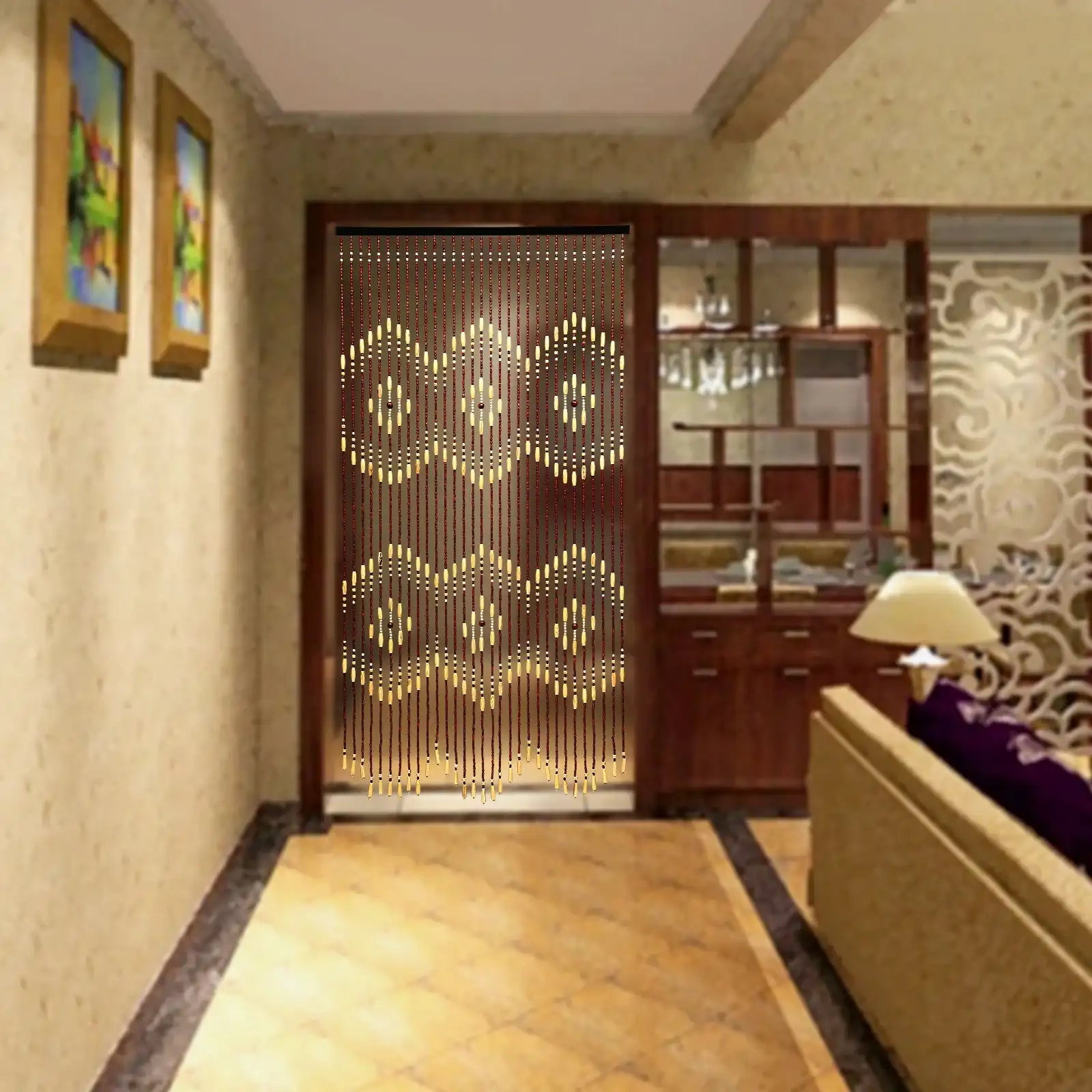 Wooden Bead Doorway Curtain – 35″ × 43″/68″ × 9″ Natural Boho Beads for Front Door Decor