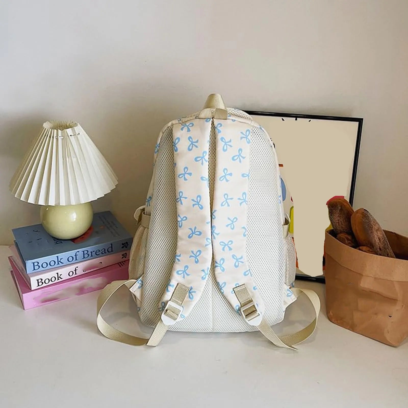 Korean Fashion Bow-Print Backpack Set — Lightweight 3-Piece Student Schoolbag for Girls