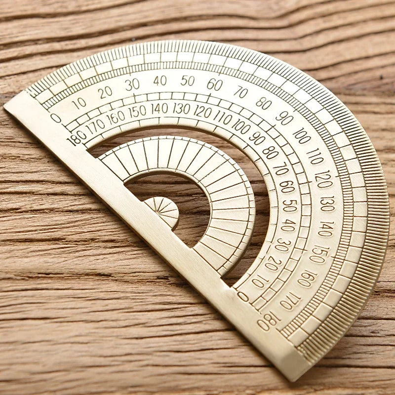 Vintage Brass Straight Ruler – Metal Triangle & Protractor Measuring Tool for Students & Creatives
