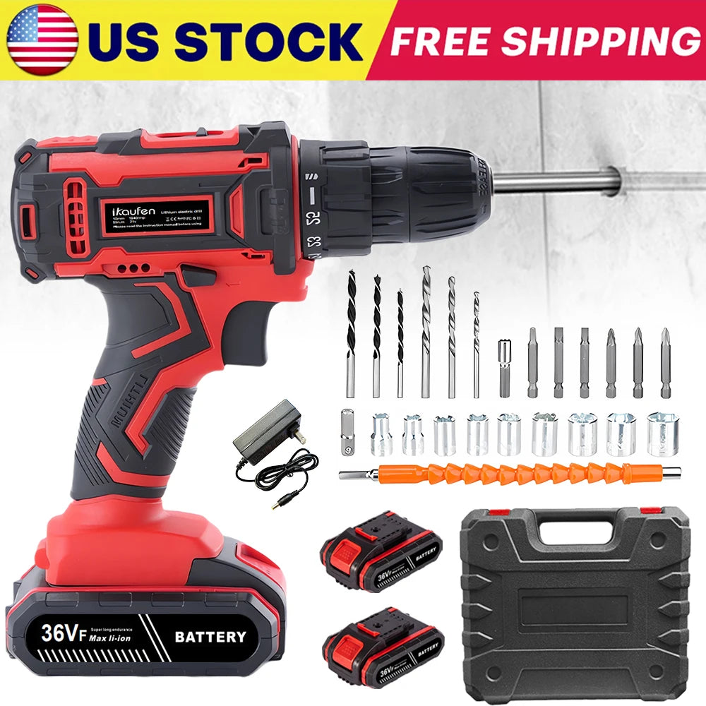Professional Cordless Electric Drill & Driver Set – Impact Drill for Woodworking, Metal & Home Projects 🔧⚡