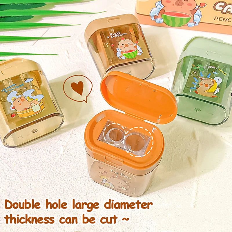 Cartoon Capybara Double Hole Pencil Sharpener – Portable Cute Manual Stationery Tool