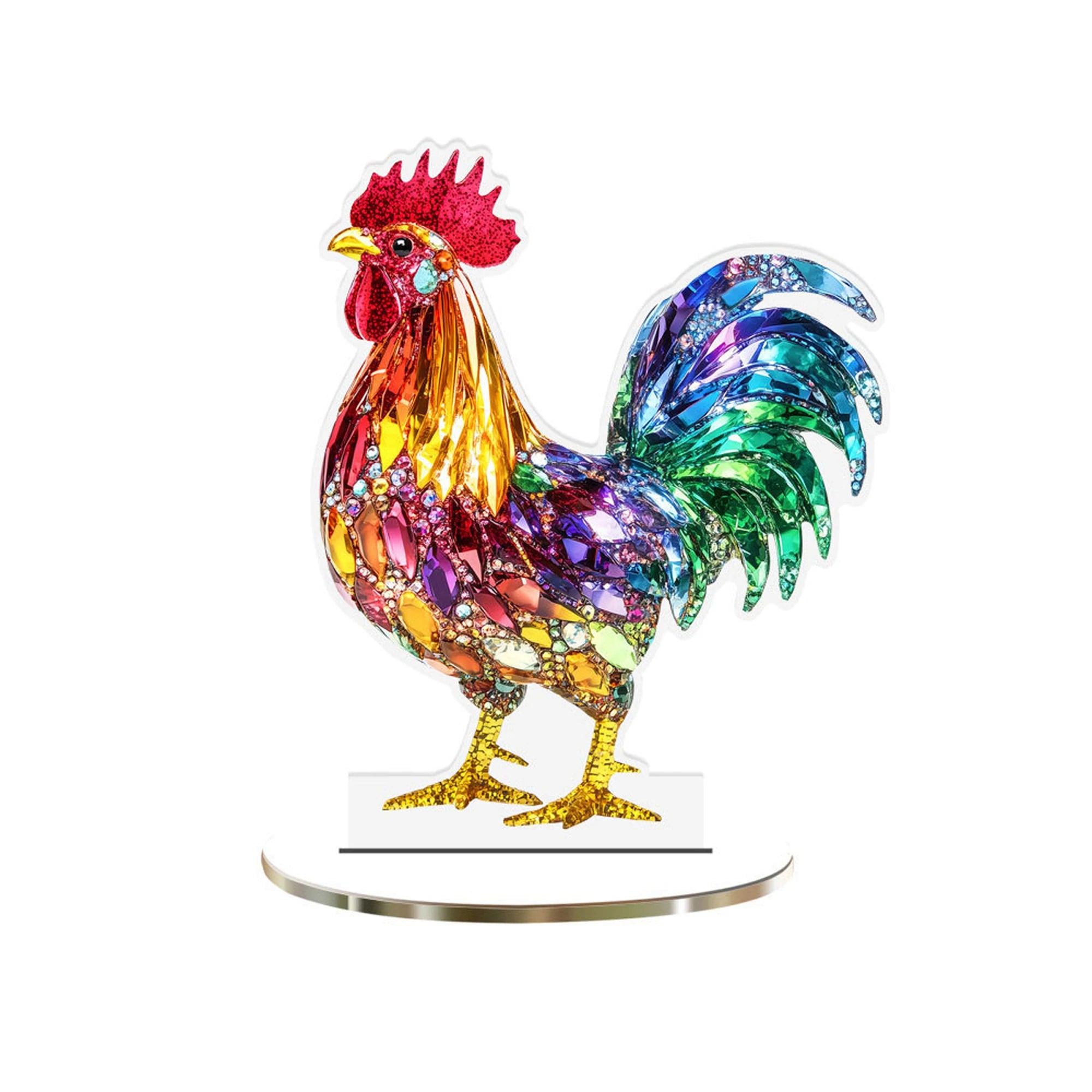 Colorful Acrylic Animal Figurines – 2D Flat Owl & Rooster Decorative Plaques with Base Stand | Modern Tabletop Décor