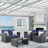 4-Piece Outdoor Patio Furniture Set – Gray Rattan Wicker Conversation Set with Cushions | Modern Patio Sofa & Chair Set for Porch & Deck