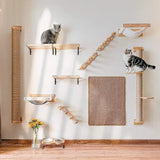 Cat Climbing Shelf – Wall-Mounted Four-Step Stairway with Sisal Scratching Post, Tree Tower Platform for Jumping & Climbing Pet Furniture