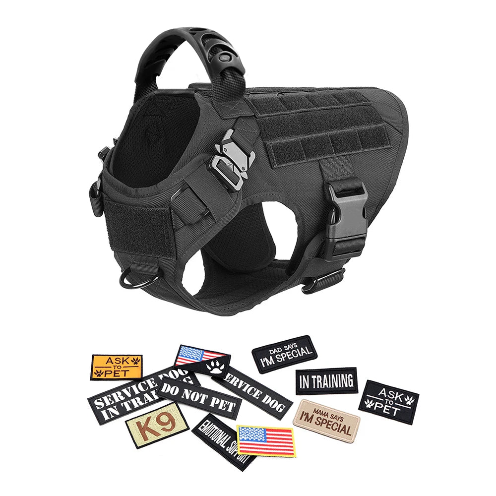 Military Tactical Large Dog Harness Set – Training Vest with Collar, Leash, Bags & Patches for Malinois & Large Breeds