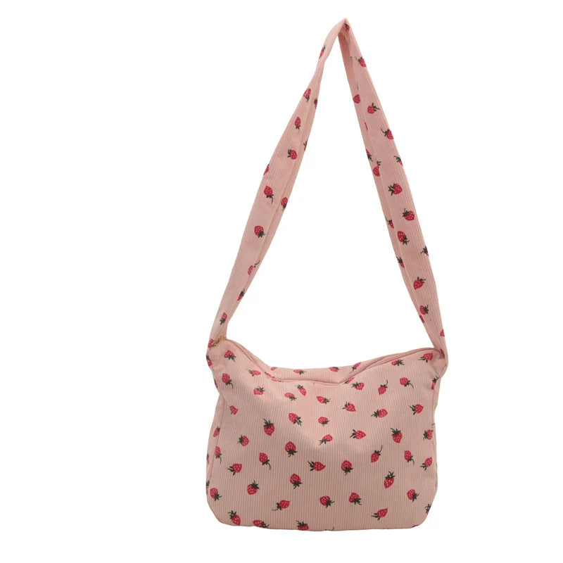 Cute Strawberry Corduroy Crossbody Bag for Women – Shoulder Satchel for Shopping & Dating
