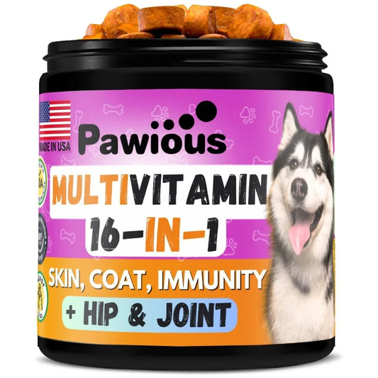 Dog Multivitamin Chewables – 16-in-1 Vitamins with Glucosamine for Hip & Joint, Senior Dogs & Puppies, Overall Health