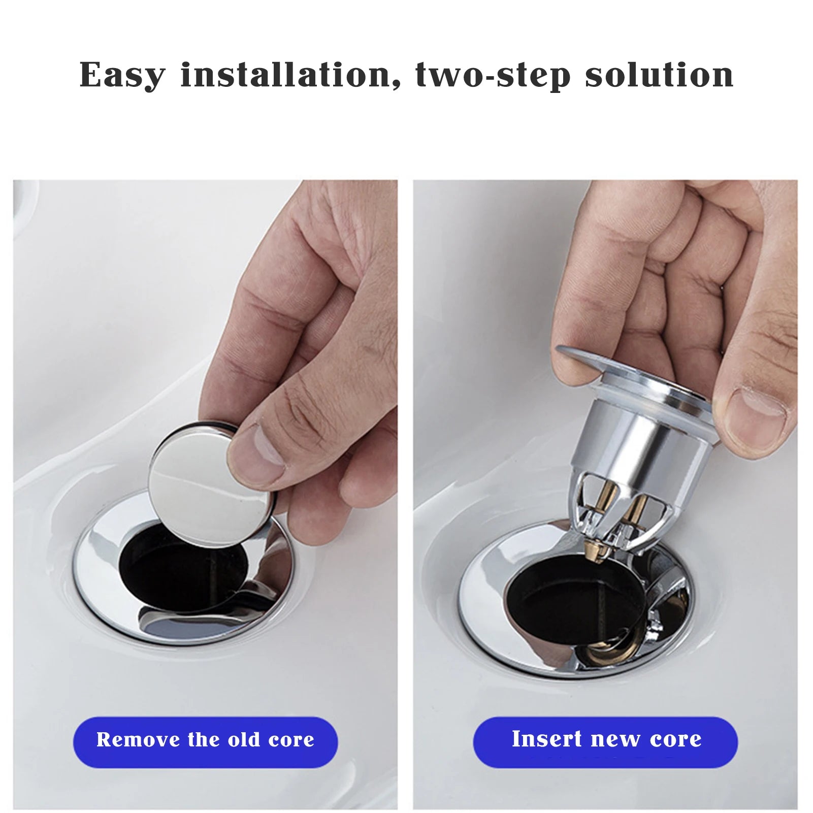 Bathroom Sink Drain Stopper Without Overflow – Stainless Pop-Up Plug with Odour & Leak Blocker