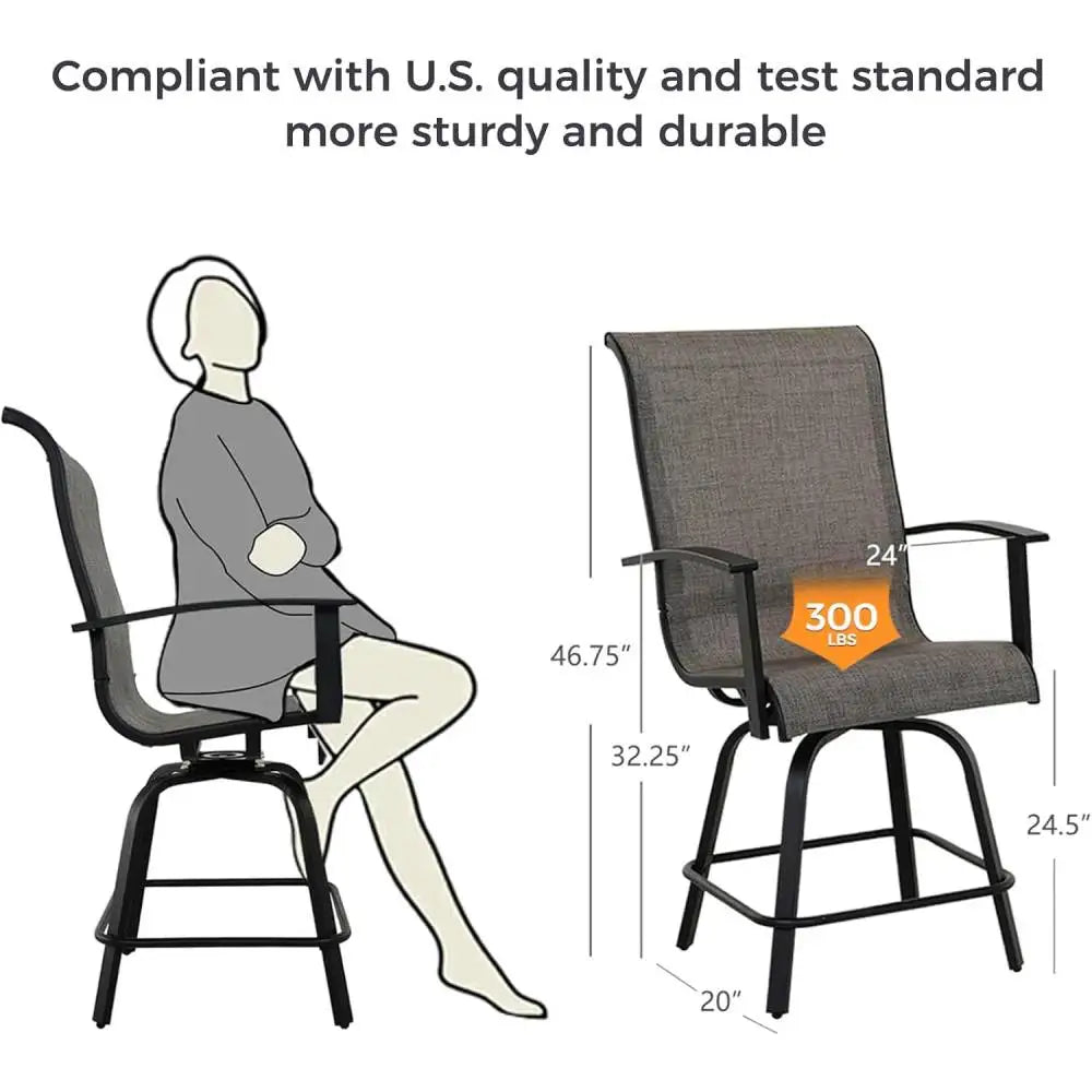 “3-Piece Counter Height Patio Bar Set with Modern Round Table & Swivel Bar Stools – Outdoor Pool, Garden & Backyard Deck Furniture”