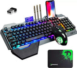 Wireless Gaming Keyboard & Mouse Set – Rainbow RGB Backlit Rechargeable Keyboard with 7-Color Silent Mouse & Gaming Pad