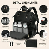 Leather Diaper Bag Backpack with Changing Pad & Pacifier Case – Large Multifunction Waterproof Mommy Travel Tote