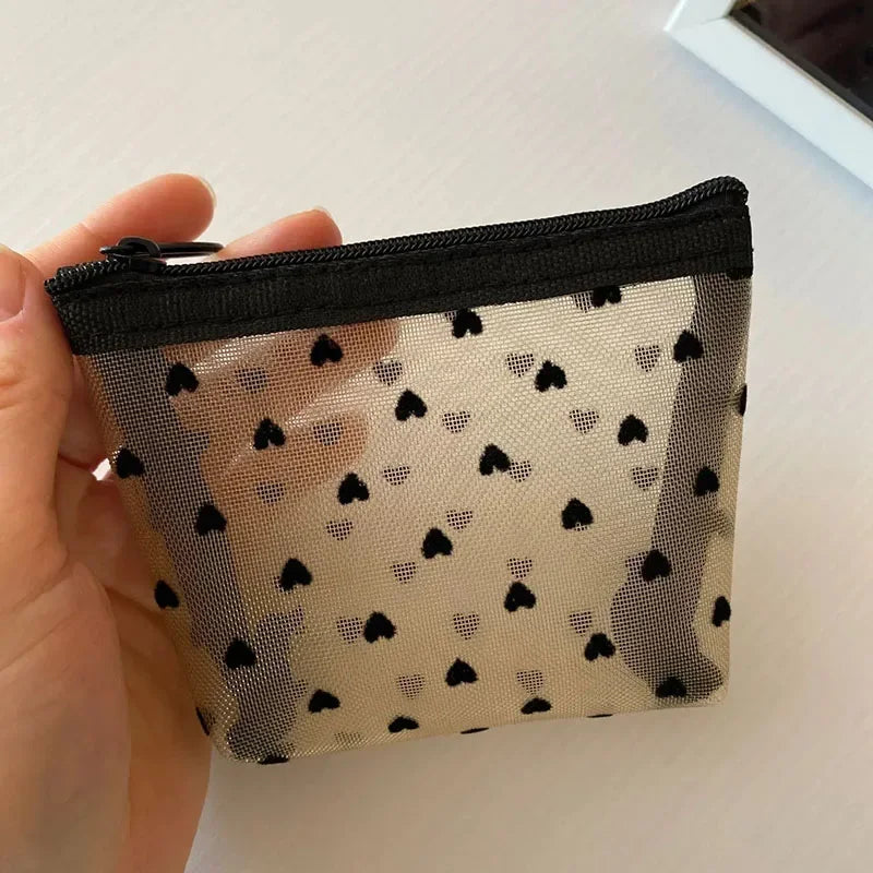 Women’s Black Small Coin Wallet – Mesh Transparent Mini Purse for Earphones, Keys, Cards & Money