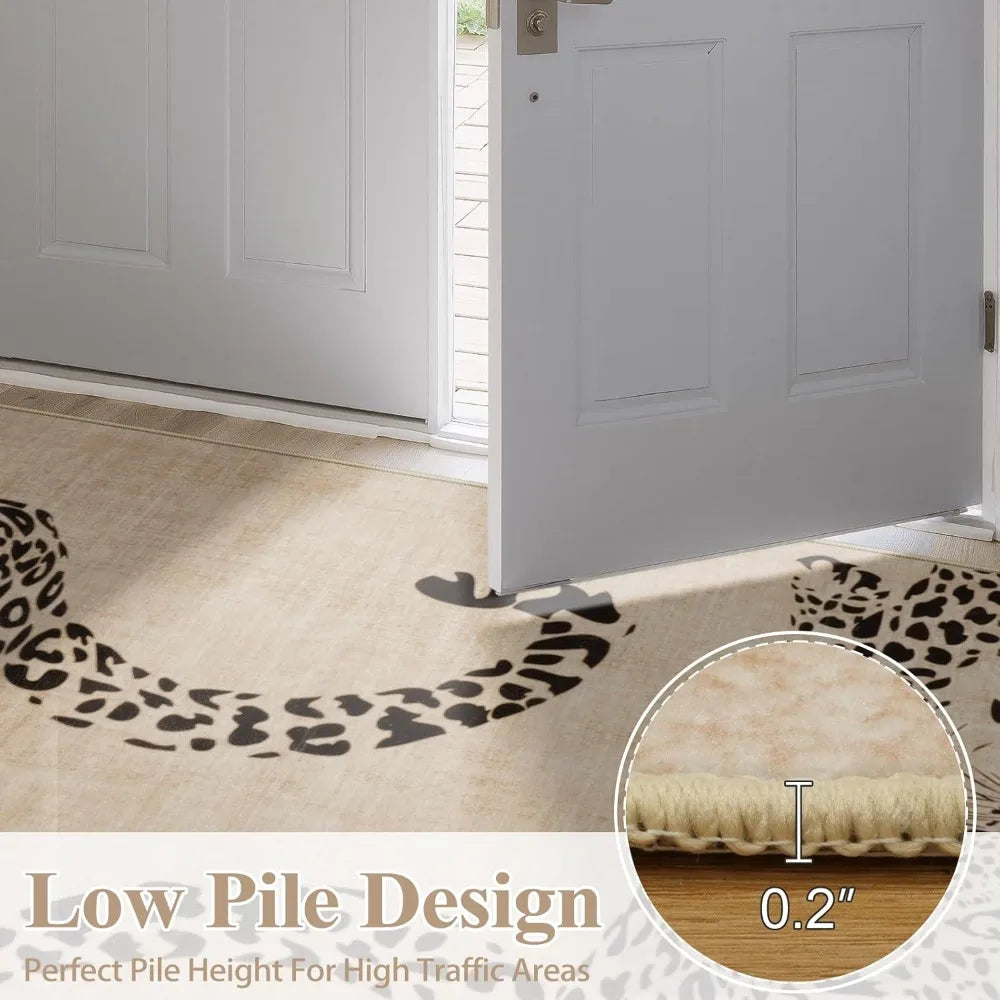 Leopard Print Area Rug 8x10 – Washable Ultra-Thin Non-Slip Modern Rug for Living Room & Bedroom