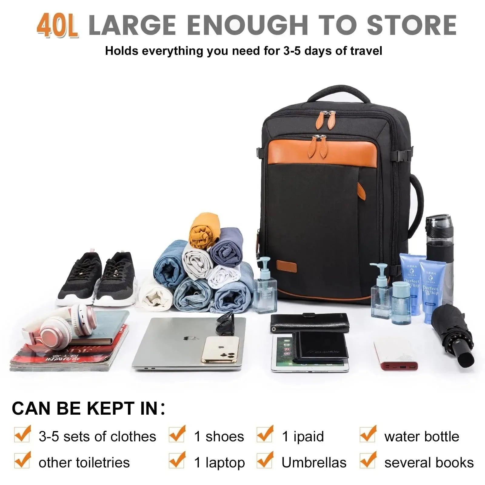 40L Expandable Travel Backpack — Waterproof Large-Capacity Luggage & Laptop Bag for Business + Adventure Trips